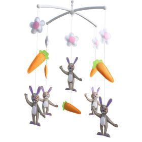 Handmade Baby Crib Mobile Baby Musical Mobile Nursery Room Hanging Animal Toy Decor; Grey Rabbit and Carrots