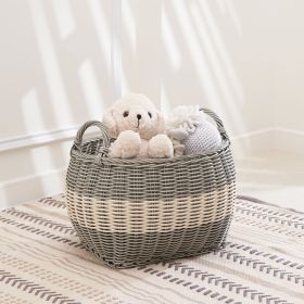 Zita Oval Resin Woven Wicker Multi-Use Storage Basket with Handles - 18" x 15" x 15" - White-Gray - For Towel, Toys