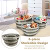 Stackable Storage Laundry Baskets Set of 3 with Hollowed Handles