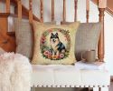 Finnish Lapphund and Flowers Throw Pillow Machine Washable, Indoor Outdoor Decorative Pillow for Couch, Bed or Patio, 14Hx14W