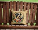 Bearded Collie and Flowers Throw Pillow Machine Washable, Indoor Outdoor Decorative Pillow for Couch, Bed or Patio, 14Hx14W