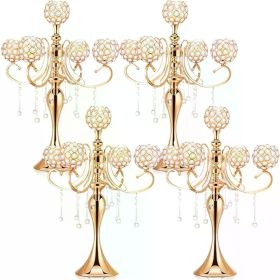 4 Pcs 25.6' 5 Arm Candle Holder Centerpieces Gold Crystal Centerpieces Crystal Candle Holders Dining Table Center Vase Kerzen