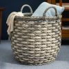 Zita Round Resin Woven Wicker Multi-Use Storage Basket with Handles - 18" x 18" x 19.6" - White-Gray - For Towel, Toys