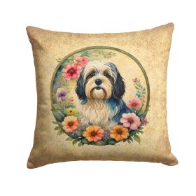 Havanese and Flowers Throw Pillow Machine Washable, Indoor Outdoor Decorative Pillow for Couch, Bed or Patio, 14Hx14W