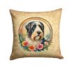 Bearded Collie and Flowers Throw Pillow Machine Washable, Indoor Outdoor Decorative Pillow for Couch, Bed or Patio, 14Hx14W