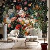 Dark Floral Wall Mural Peel and Stick 148" W x 98" H Large Flower Wallpaper Self Adhesive Background Decor Paintings Art