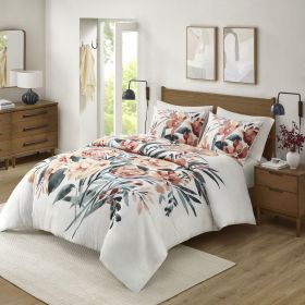 3 Piece Floral Cotton Duvet Cover Set (Color: as Pic)