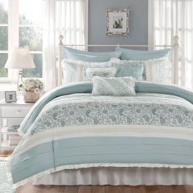 9 Piece Cotton Percale Duvet Cover Set (Color: as Pic)